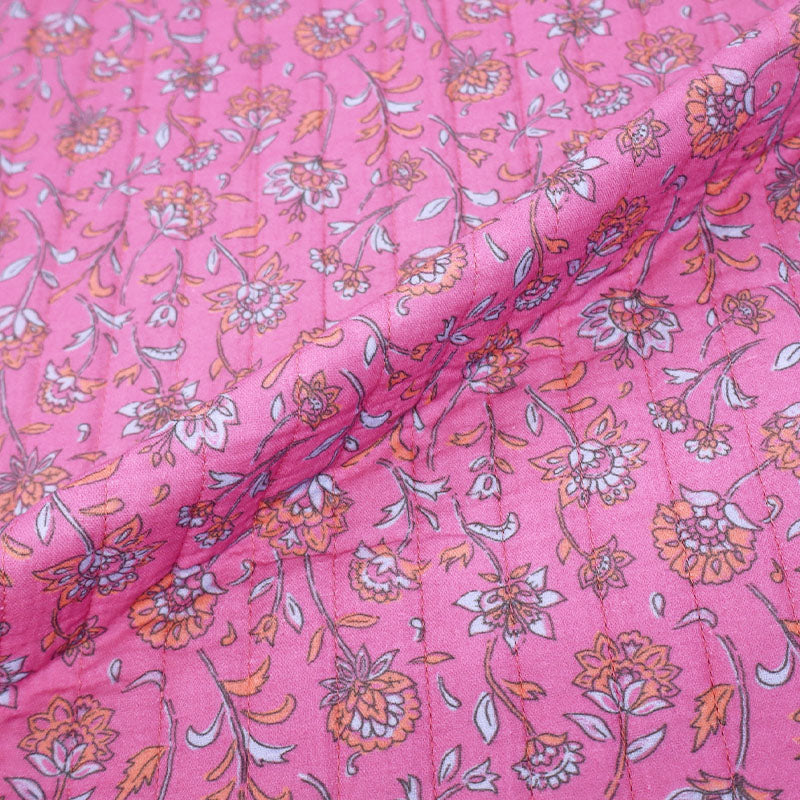 75% Cotton 25% Polyester Pink Floral Quilted Double Gauze Fabric
