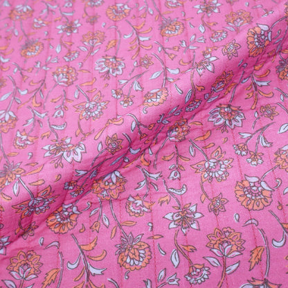 75% Cotton 25% Polyester Pink Floral Quilted Double Gauze Fabric