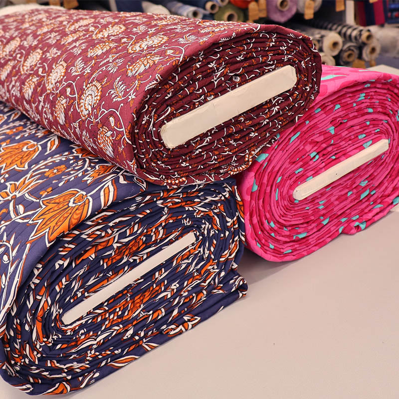 100% Cotton with Polyester Wadding QUILTED Cotton Fabrics in Navy and Orange Floral , Burgundy Floral and Pink leopard print