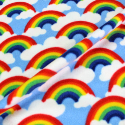 100% Polyester   Pale Blue Rainbow Fleece Fabric