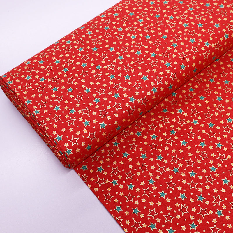 Red Christmas Cotton - Gold and Silver - Seeing Stars