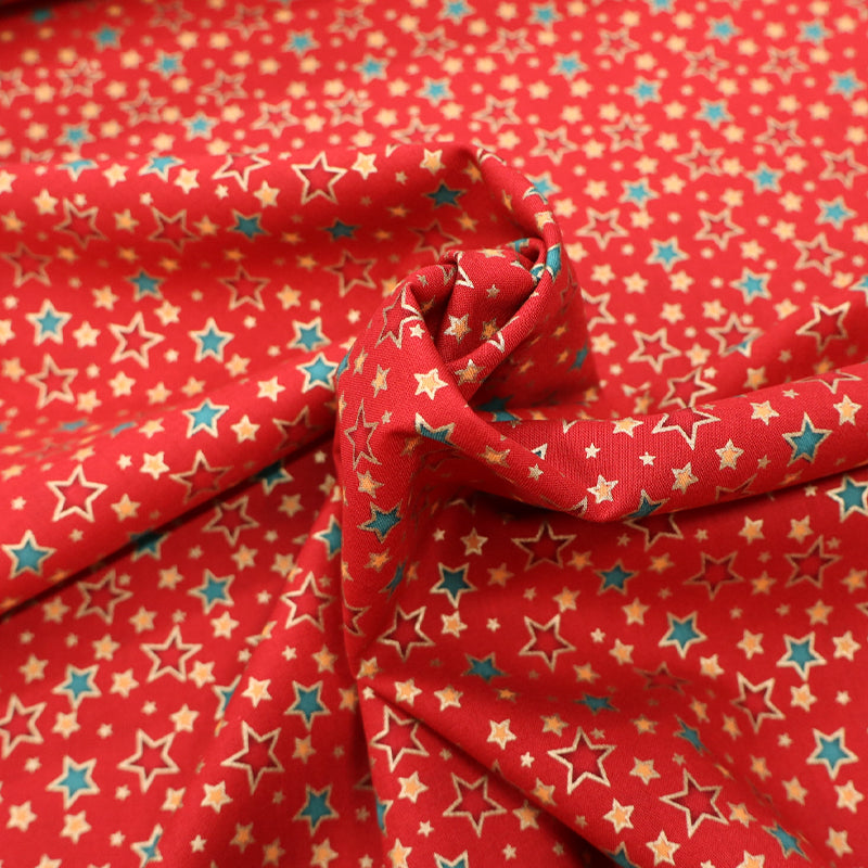 Red Christmas Cotton - Gold and Silver - Seeing Stars