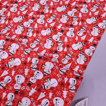 Red Christmas cotton fabric with white snowmen