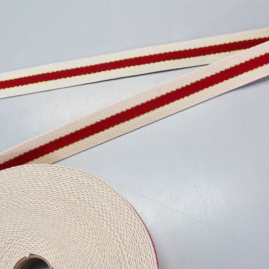 Cream And Red Stripe Webbing 30mm