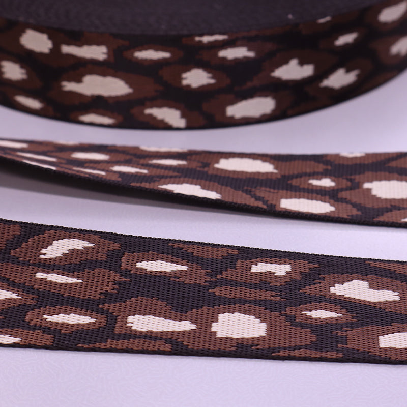 100% Polyester Brown Leopard Print Webbing