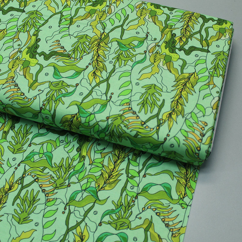 100% Cotton   Green Seaweed Print Cotton Fabric