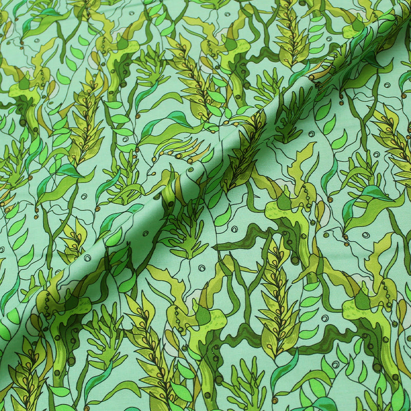 100% Cotton   Green Seaweed Print Cotton Fabric