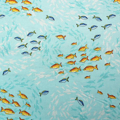 100% Cotton   Turquoise Blue Shoal of Fish Print Fabric