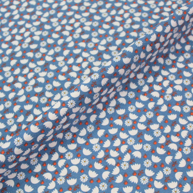 Blue Floral Brushed 100% Cotton Fabric