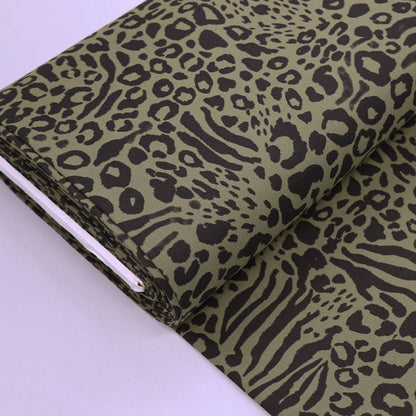 180CM REMNANT Stretch Cotton Twill - Khaki Green - More Leopard than Zebra