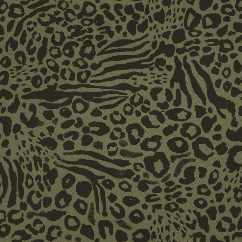 180CM REMNANT Stretch Cotton Twill - Khaki Green - More Leopard than Zebra