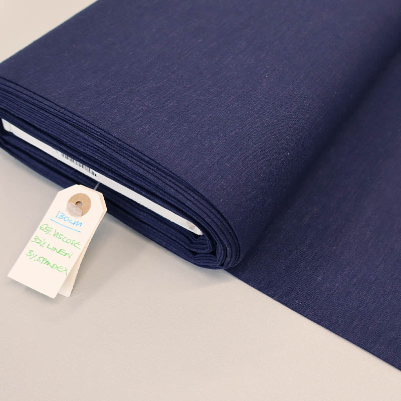 65% Viscose 32% Linen 3% Spandex Stretch Linen and Viscose Fabric - Navy Blue