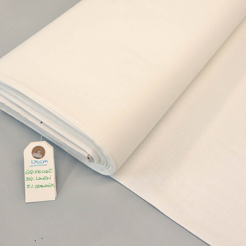 65% Viscose 32% Linen 3% Spandex
Stretch Linen and Viscose Fabric - White