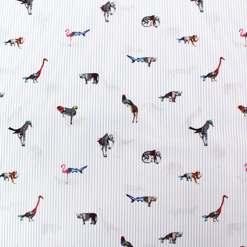 100% Cotton White Striped Animal Print Cotton Poplin Fabric