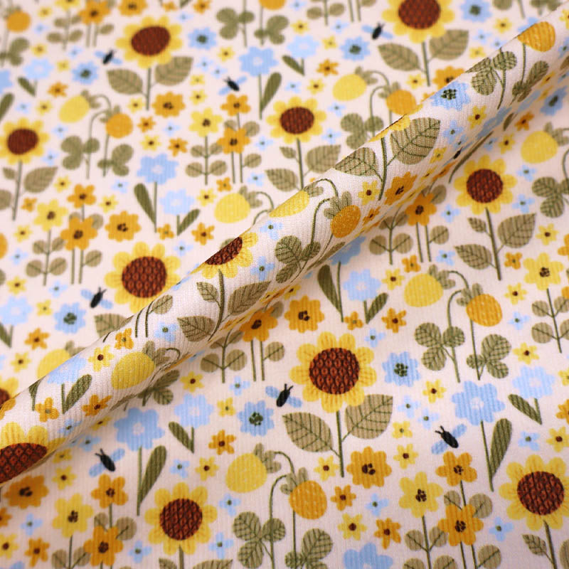 Cream Floral Needlecord Fabric - Yellow sunflowers