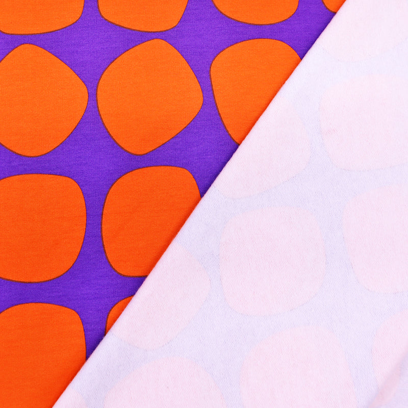 95% Cotton 5% Elastane
Brushed Back Sweatshirt Fabric - Orange and Purple - French Terry
