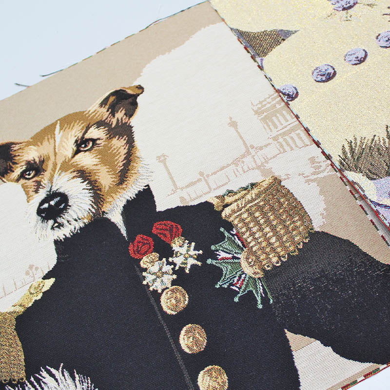 58% Cotton 32% Polyester 10% Acrylic  Dog Print Tapestry Fabric Panel