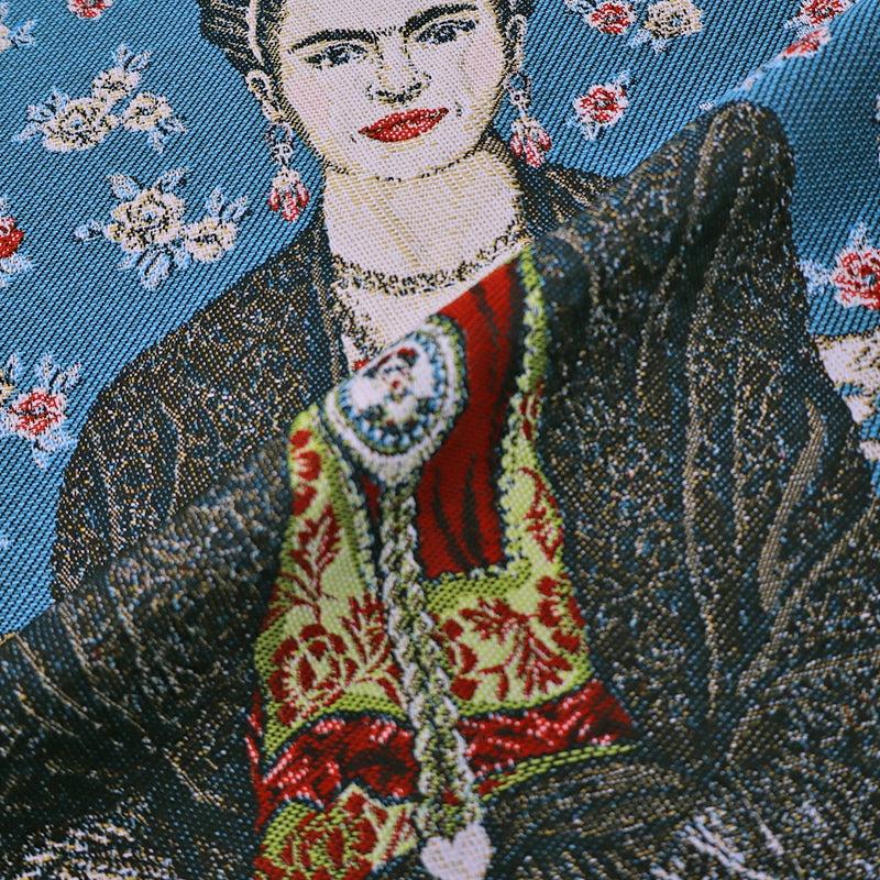 78% Polyester 22% Cotton Blue Floral Tapestry Panel Fabric - Frida Kahlo