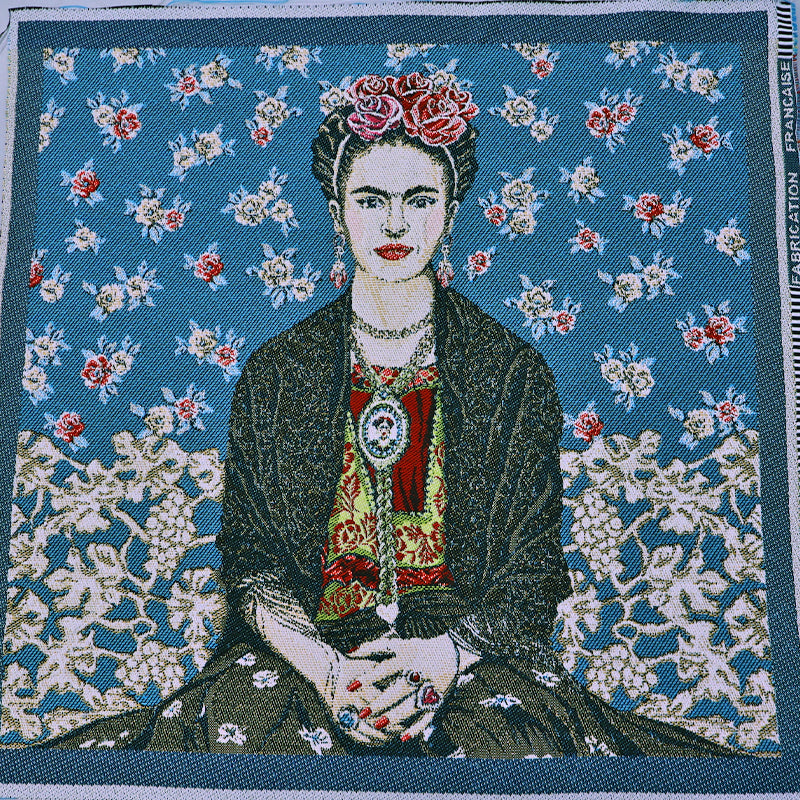 78% Polyester 22% Cotton Blue Floral Tapestry Panel Fabric - Frida Kahlo