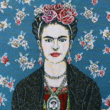 78% Polyester 22% Cotton Blue Floral Tapestry Panel Fabric - Frida Kahlo