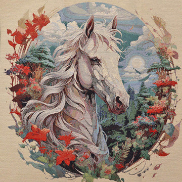 58% Cotton 32% Polyester 10% Acrylic
Tapestry Fabric Panel - White Horse Print