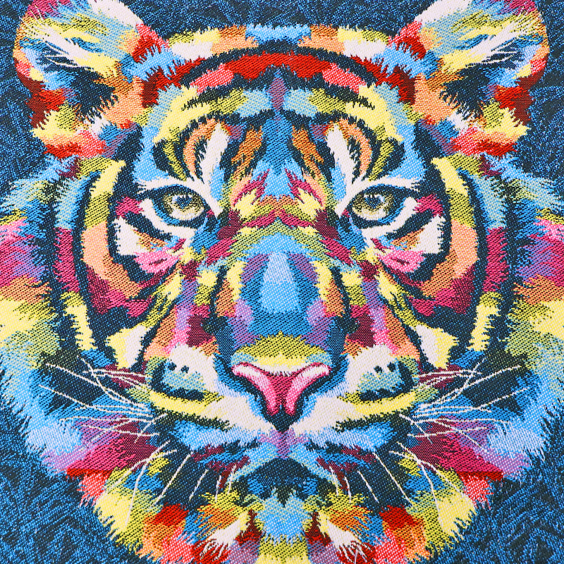 78% Polyester 22% Cotton Blue Tapestry Panel Fabric - Rainbow Tiger