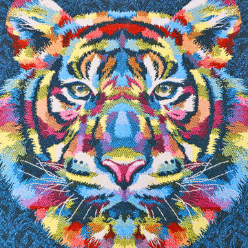 78% Polyester 22% Cotton Blue Tapestry Panel Fabric - Rainbow Tiger