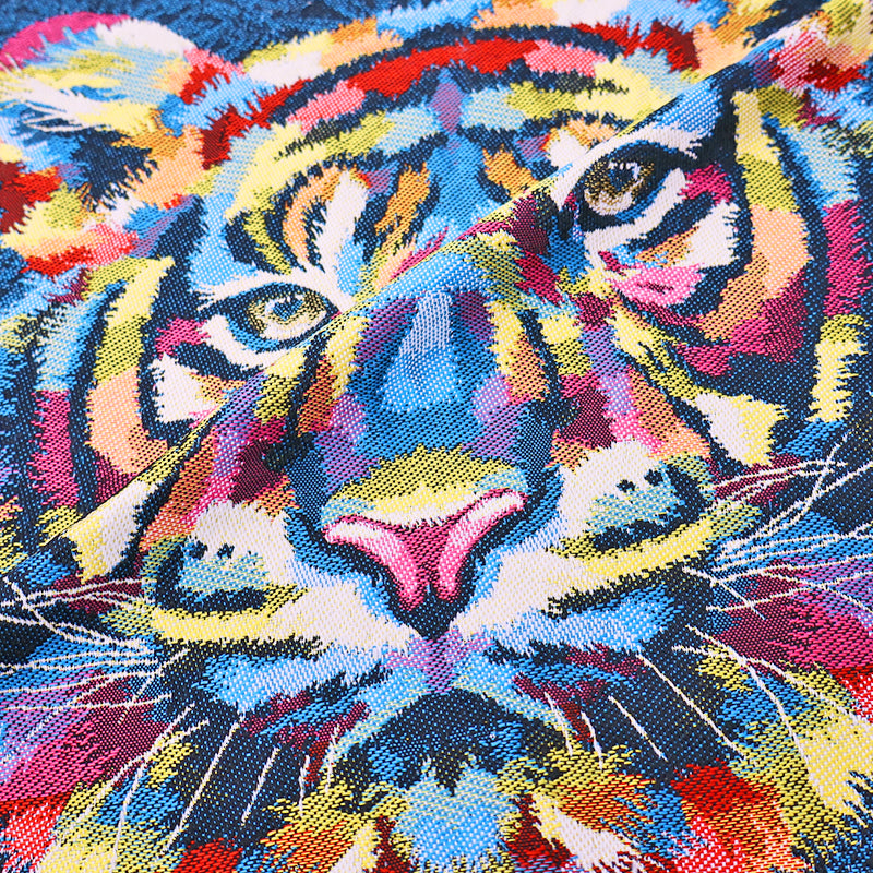 78% Polyester 22% Cotton Blue Tapestry Panel Fabric - Rainbow Tiger