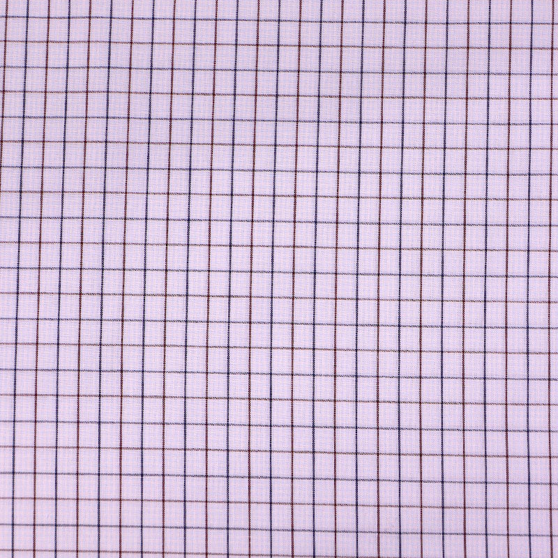 100% Cotton White Check Fabric - Navy Blue and Brown