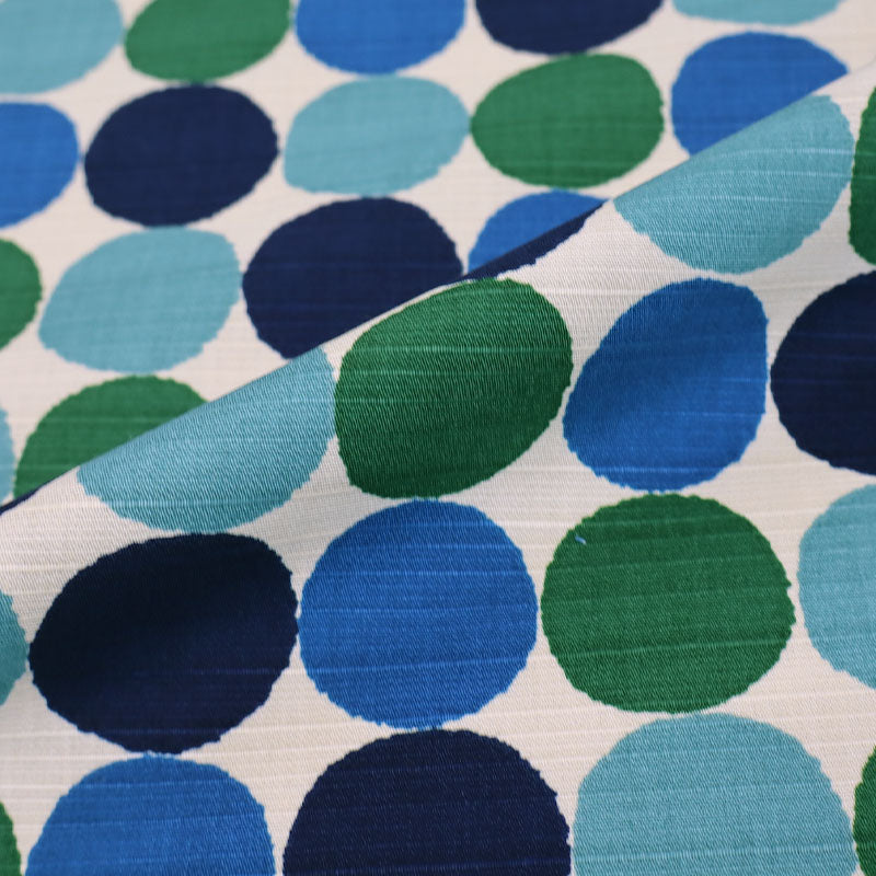 100% Cotton Textured Cotton Bark Cloth - Blue & Green Spots