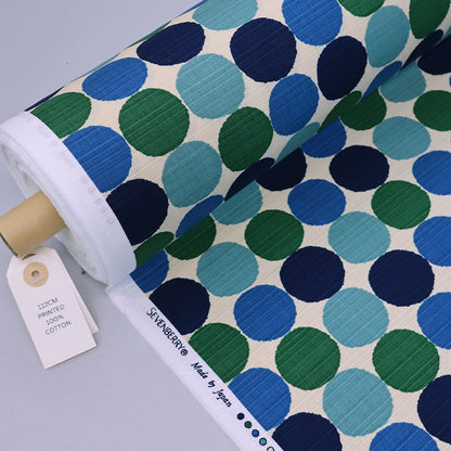 100% Cotton Textured Cotton Bark Cloth - Blue & Green Spots