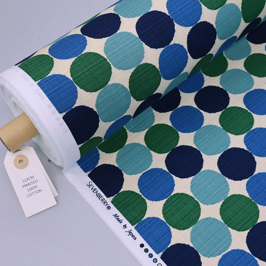 100% Cotton Textured Cotton Bark Cloth - Blue & Green Spots