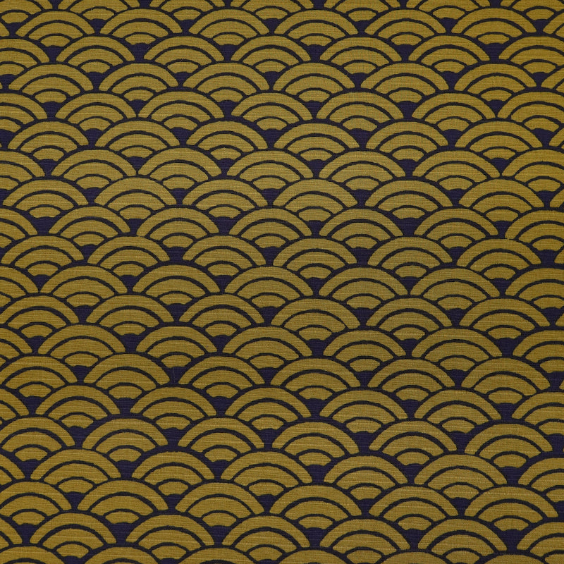 100% Cotton Bark Cloth - Mustard and Navy Geometric Wave Print