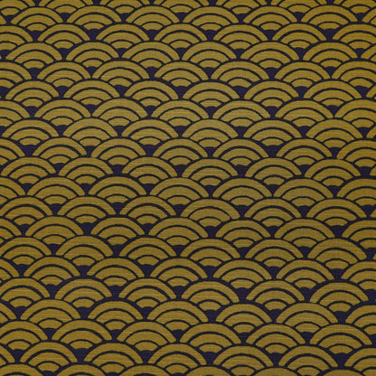 100% Cotton Bark Cloth - Mustard and Navy Geometric Wave Print