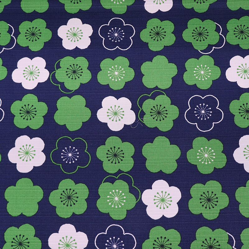 100% Cotton Bark Cloth - Navy, Green and White Mary Quant style Floral