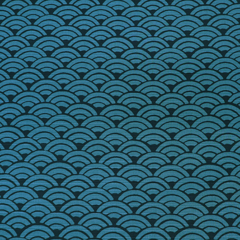 100% Cotton Bark Cloth - Petrol and Navy Wave Geometric Print