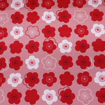 100% Cotton Bark Cloth - Pink and Red Modern Floral Mary Quant style