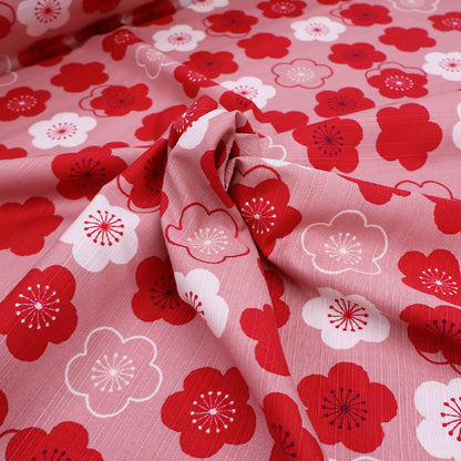 100% Cotton Bark Cloth - Pink and Red Modern Floral Mary Quant style