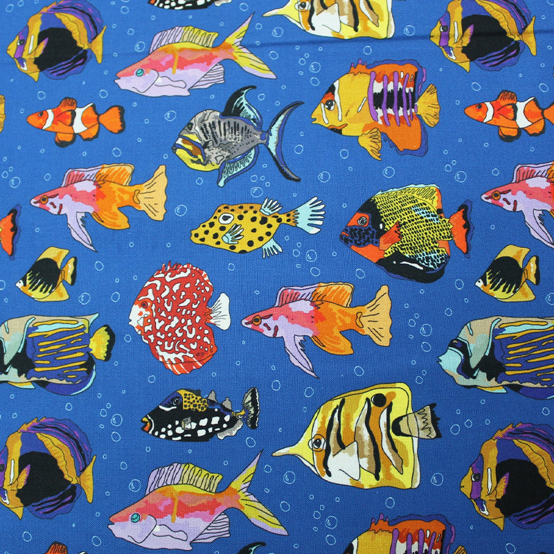 Tropical Fish Cotton Fabric, Royal Blue