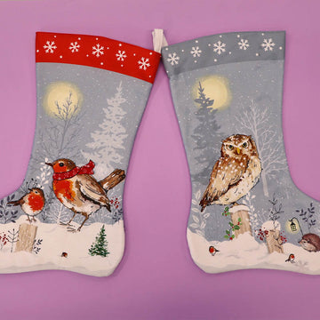 Two Christmas Stocking Panel - Winter Walk