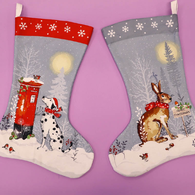 Two Christmas Stocking Panel - Winter Walk