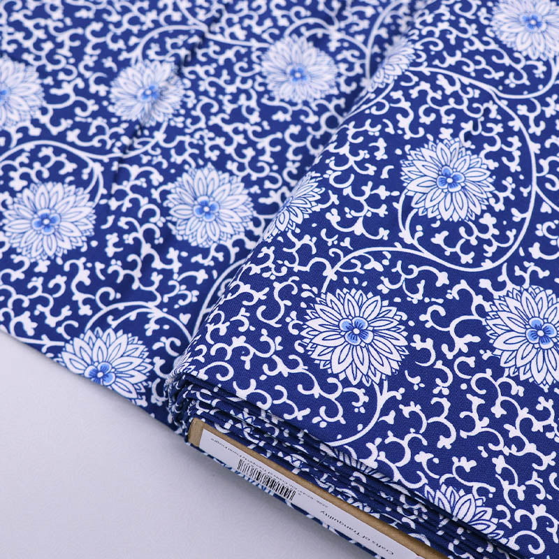 100% Cotton V&A Blue Floral Filigree Organic Cotton Fabric