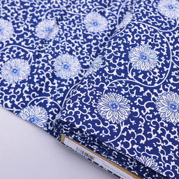 100% Cotton V&A Blue Floral Filigree Organic Cotton Fabric