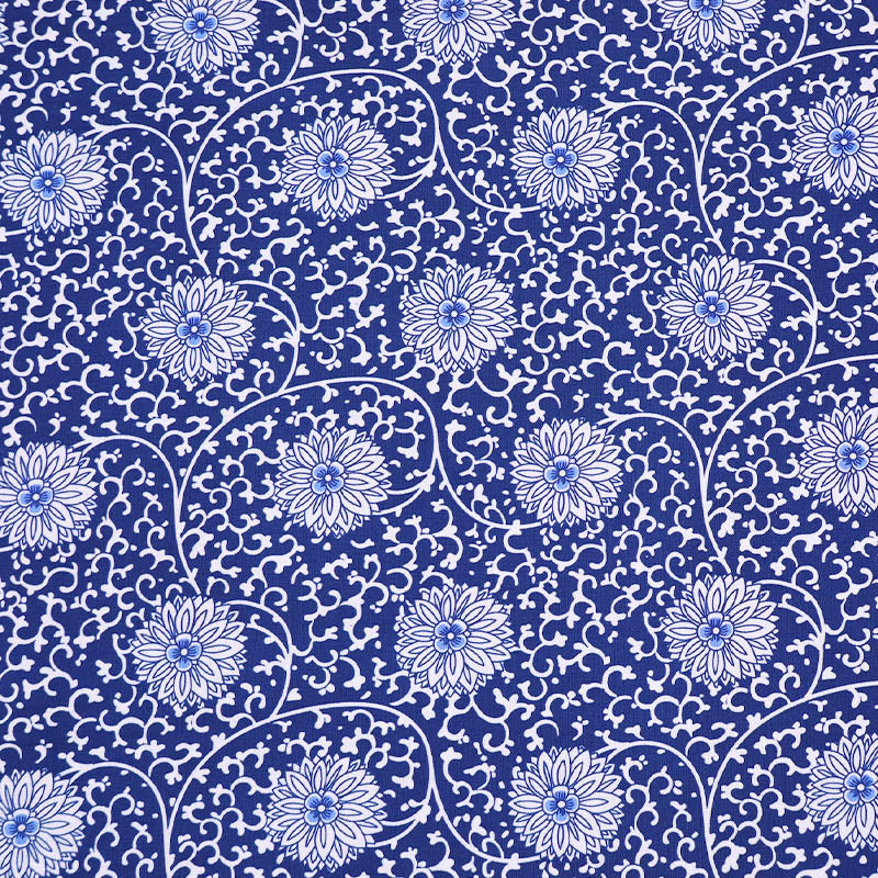100% Cotton V&A Blue Floral Filigree Organic Cotton Fabric
