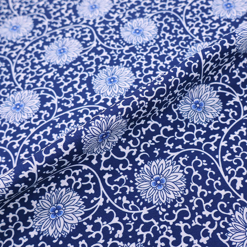 100% Cotton V&A Blue Floral Filigree Organic Cotton Fabric