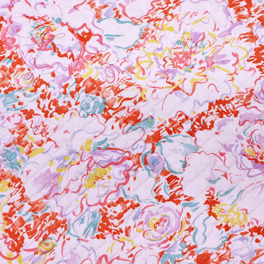 100% Cotton with a Polyester Wadding
Vintage White Floral Quilted Cotton Fabric -Orange, Blue and Lilac
