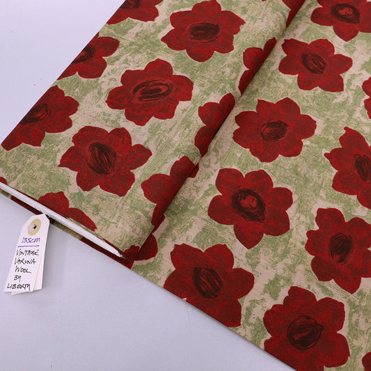 100% Wool Vintage Deadstock Liberty Varuna Wool Red Floral Fabric