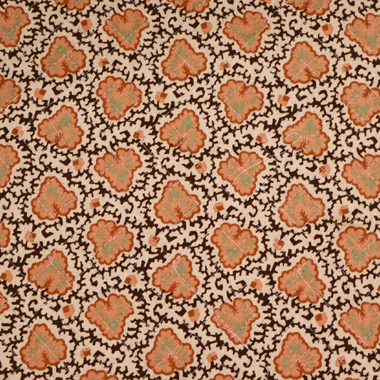 Vintage Quilted Cotton - Brown - Retro Leaves