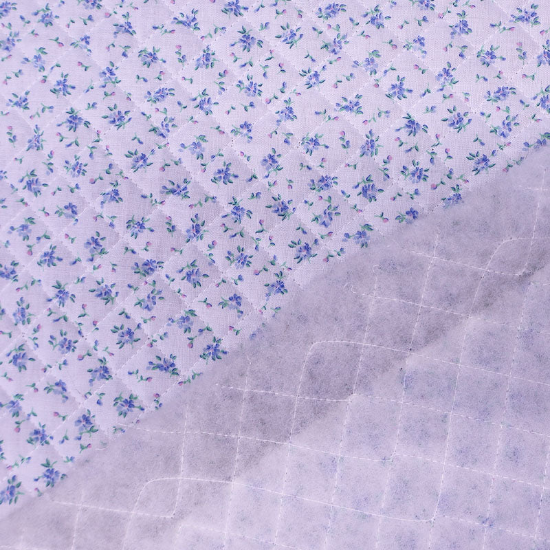 Vintage Quilted Poly Cotton - White - Ditsy Floral Blue