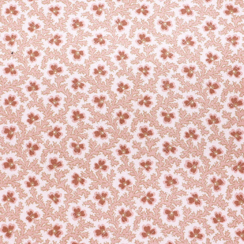 110CM REMNANT Vintage Quilted Cotton - Pink and Cream - Floral Branches
